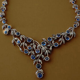 victorian necklace 28.5 Tcw Blue Sapphire Rose Cut Diamond 925 Sterling Silver vintage jewelry