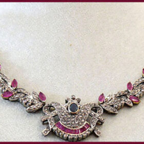 antique necklace 17.68 Tcw Ruby, Sapphire Rose Cut Diamond 925 Sterling Silver vintage style jewelry