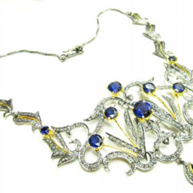 uncut necklace 13 Tcw Blue Sapphire Rose Cut Diamond 925 Sterling Silver antique vintage jewelry