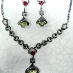 victorian necklace 16 Tcw Pearl, Topaz Rose Cut Diamond 925 Sterling Silver vintage jewelry