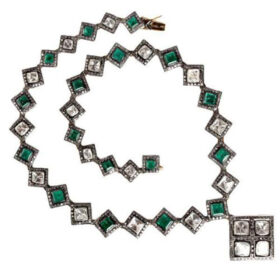 victorian necklace 31 Tcw Emerald Rose Cut Diamond 925 Sterling Silver fine antique jewelry