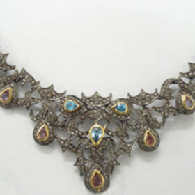 vintage necklaces 25.56 Tcw Ruby, Topaz Rose Cut Diamond 925 Sterling Silver antique jewelry