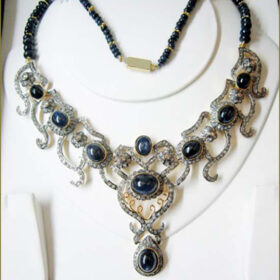 victorian necklace 45 Tcw Blue Sapphire Rose Cut Diamond 925 Sterling Silver fine antique jewelry