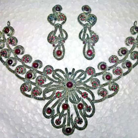 victorian necklace 36 Tcw Ruby, Sapphire Rose Cut Diamond 925 Sterling Silver vintage jewelry