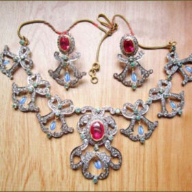 polki necklace 30 Tcw Ruby, Topaz Rose Cut Diamond 925 Sterling Silver vintage art deco jewelry