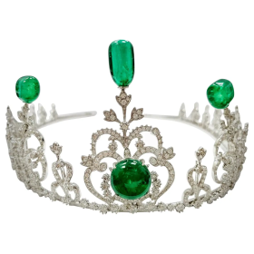 Queen Crown 660 Pcs Cubic Zirconia Diamond & 4 Carat Emerald 85 Gms 925 Sterling Silver