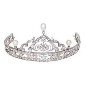 bridal tiara 127 Pcs Cubic Zirconia Diamond & 3 Carat Pearl 60 Gms 925 Sterling Silver