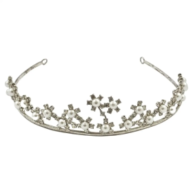 Princess Tiara 115 Pcs Cubic Zirconia Diamond & 23 Carat Pearl 50 Gms 925 Sterling Silver