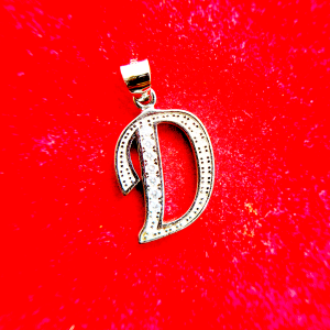 Silver letter D pendant with embedded diamonds