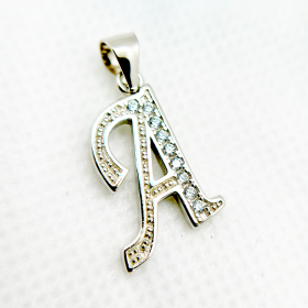 Silver letter A pendant with embedded diamonds