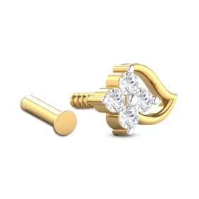 SparkleDew Diamond Nose Pin In 14Kt Yellow Gold (0.76 gram) with Diamonds (0.08 Ct)