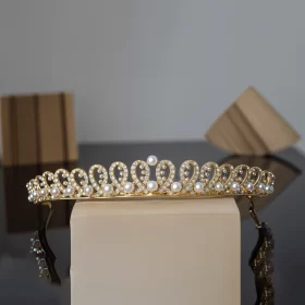 wedding crown 28.9 Carat Round Brilliant Diamond & Pearl 50.8 Gms 14K Gold