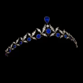 Glamarous 39.5 Carat Diamond Blue Sapphire 118.5 Gms 925 Sterling Silver Royal Headband