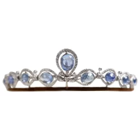 Precious 52.85 Carat Diamond Blue Sapphire 59.275 Gms 925 Sterling Silver Vintage Headband