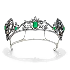 Floral 34.75 Carat Diamond 925 Sterling Silver Queen Tiara