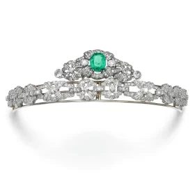 Adorable 14.35 Carat Diamond Emerald 50.225 Gms 14Kt White Gold Queen Tiara