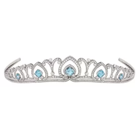 Charming 42.25 Carat Diamond Blue Topaz 63.375 Gms 14Kt White Gold Wedding Tiara