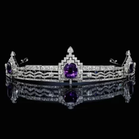 Handmade 44.3 Carat Diamond amethyst 57.59 Gms 14Kt White Gold Wedding Tiara