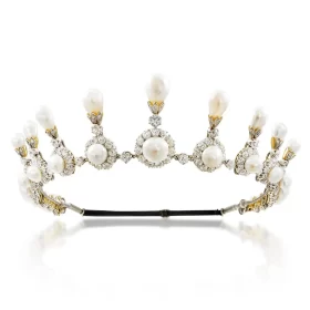 Graceful 99 Carat Diamond pearl 48.015 Gms 14Kt White Gold Princess Tiara