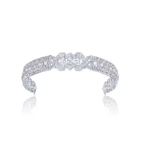 Contemporary 562 Pcs Cubic Zirconia Diamond 61.82 Gms 925 Sterling Silver Bridal Headband