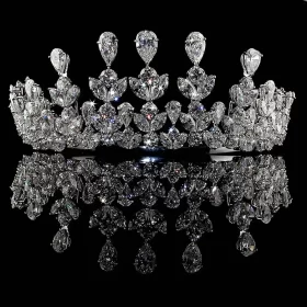 Elegant 165 Pcs Cubic Zirconia Diamond 66 Gms 925 Sterling Silver Queen Tiara