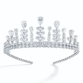 Floral 156 Pcs Cubic Zirconia Diamond 54.6 Gms 925 Sterling Silver Princess Tiara