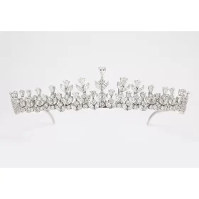 Fashionable 180 Pcs Cubic Zirconia Diamond 54 Gms 925 Sterling Silver Royal Tiara