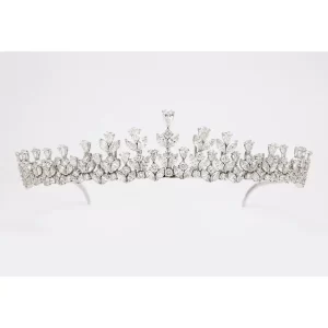 Fashionable 180 Pcs Cubic Zirconia Diamond 54 Gms 925 Sterling Silver Royal Tiara